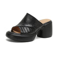 Women's Ruched Block Heel Slides | Open-Toe Lambskin Leather Mules