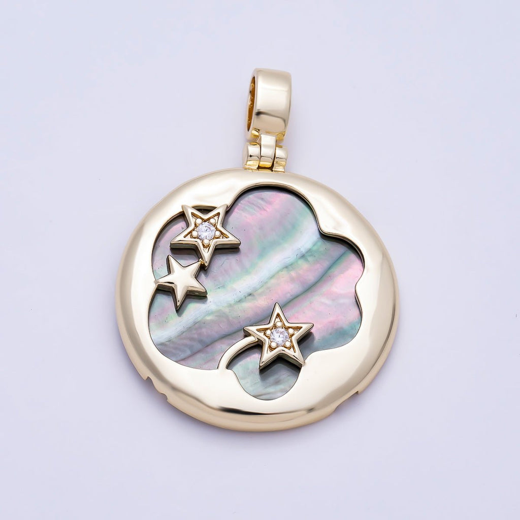 Black Shell Pearl Celestial Star Pendant, 16K Gold-Filled