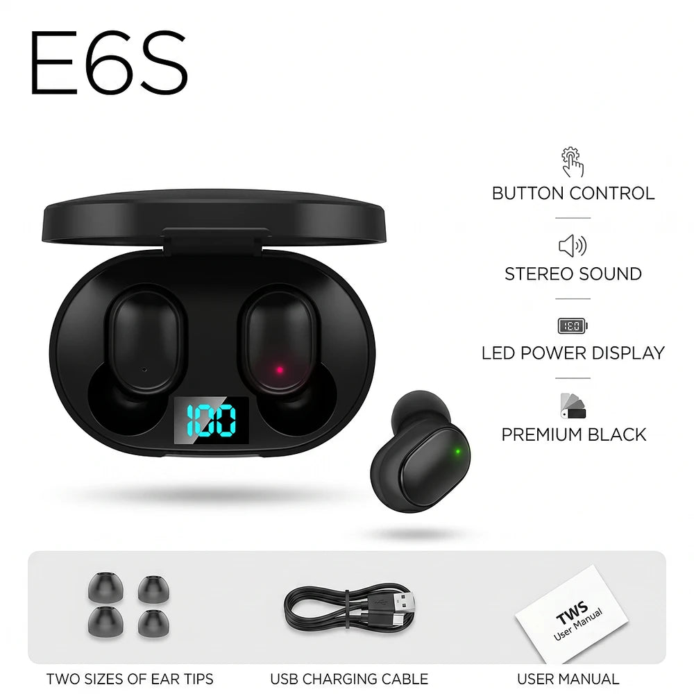 E6S Wireless Earbuds Digital Display