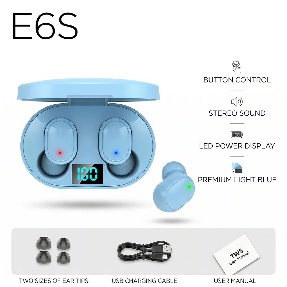E6S Wireless Earbuds Digital Display