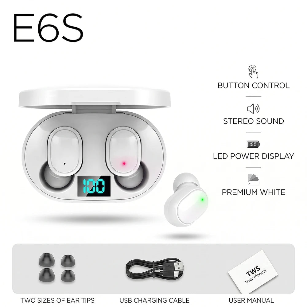 E6S Wireless Earbuds Digital Display