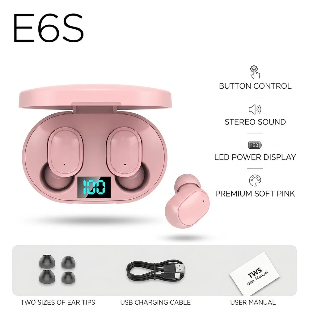 E6S Wireless Earbuds Digital Display