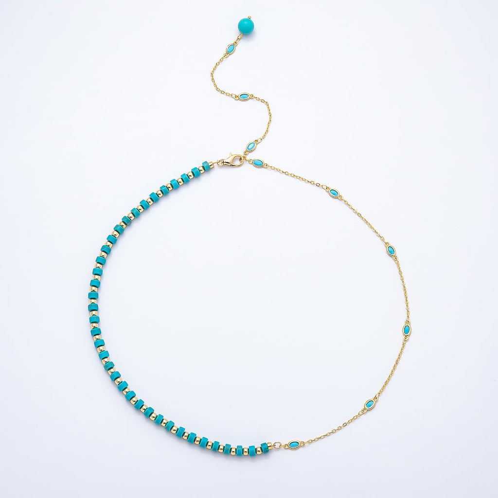 Turquoise Floating Lariat Necklace, 18K Gold-Filled, 19"