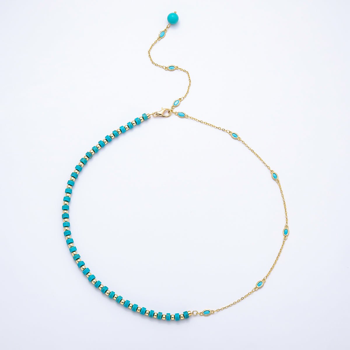 Turquoise Floating Lariat Necklace, 18K Gold-Filled, 19"