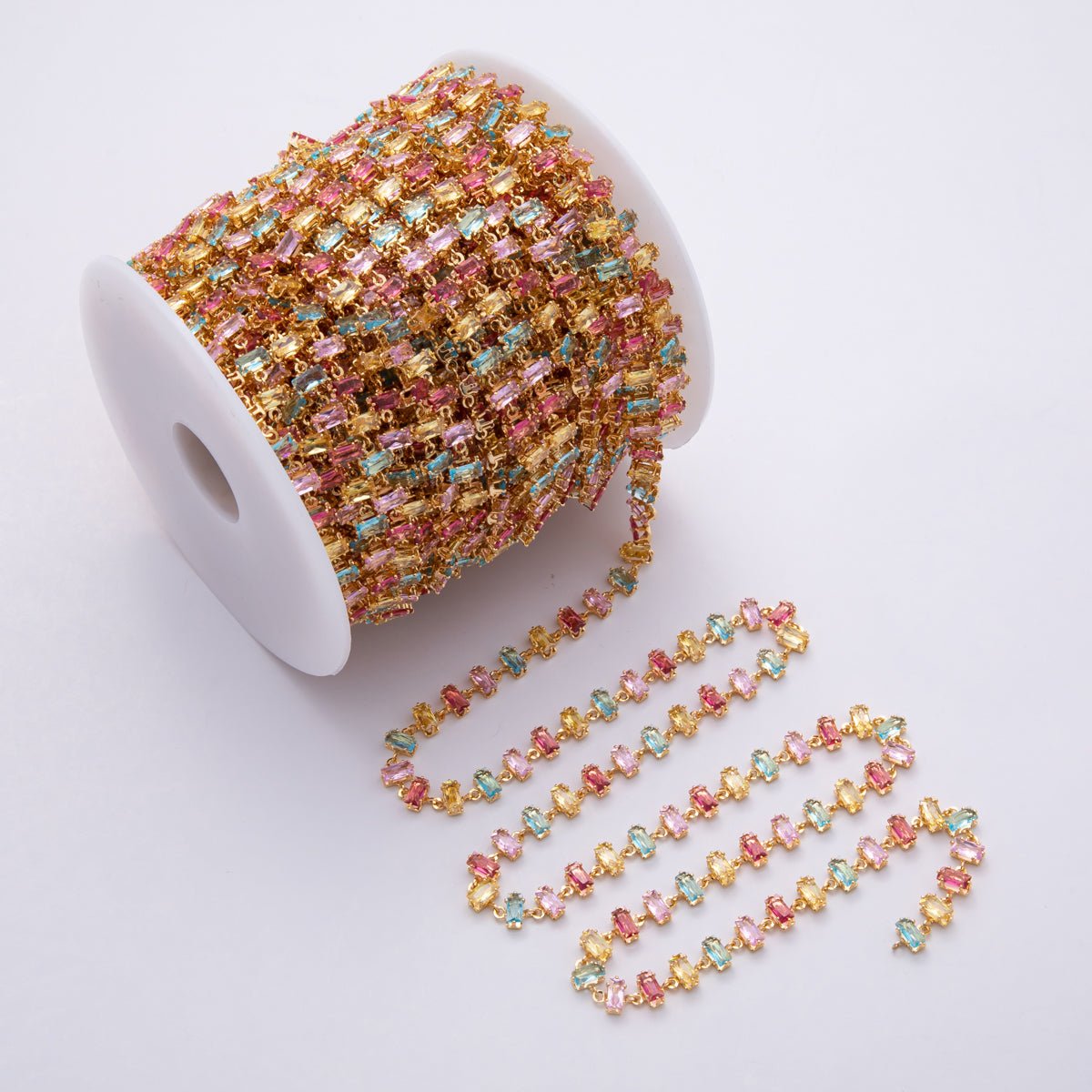 Pastel Baguette CZ Chain by the Yard, 18K Gold-Filled