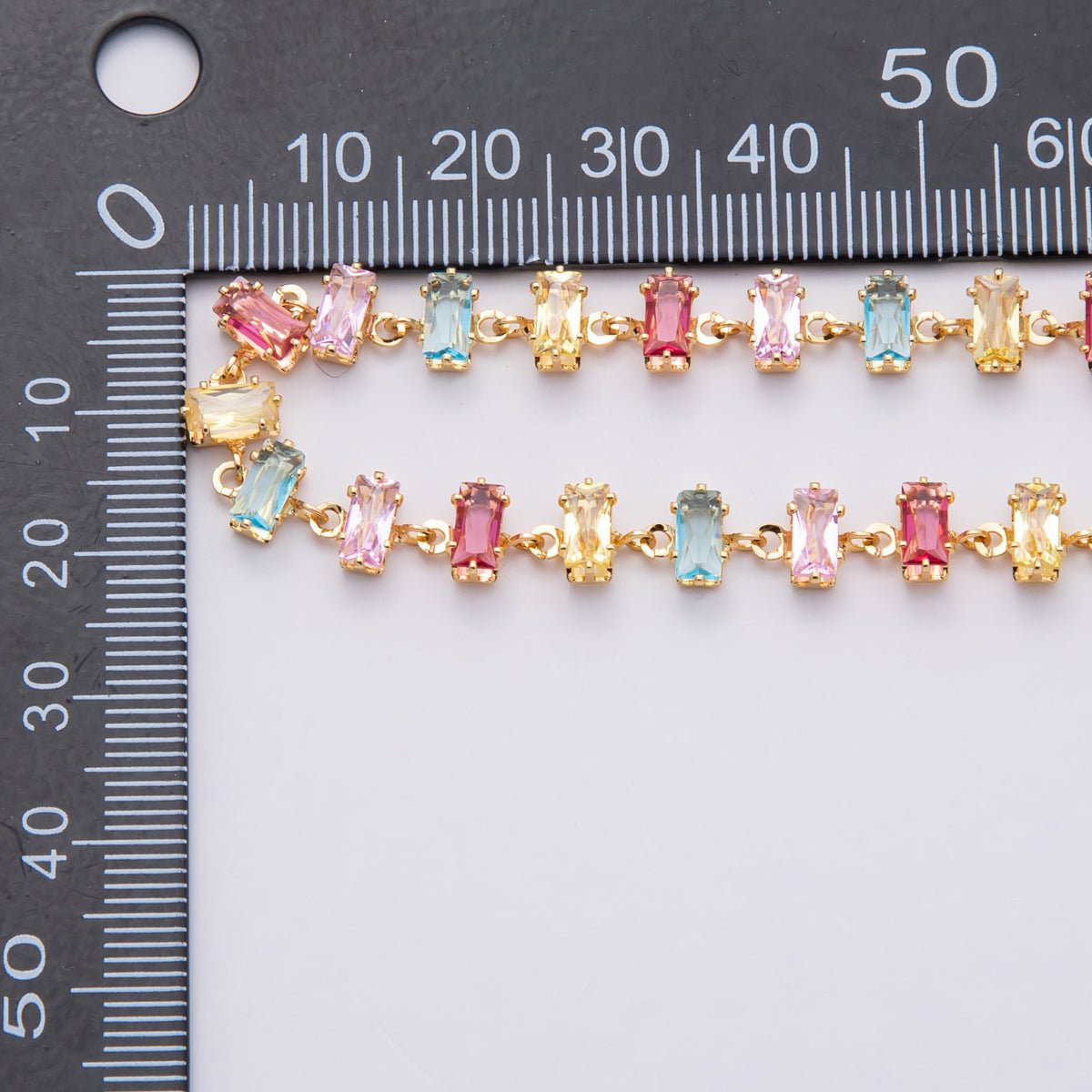 Pastel Baguette CZ Chain by the Yard, 18K Gold-Filled