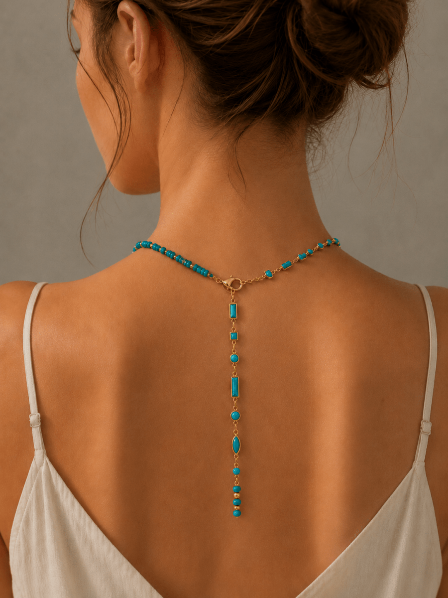 Multi-Cut Turquoise Lariat Necklace, 18K Gold-Filled, 19"