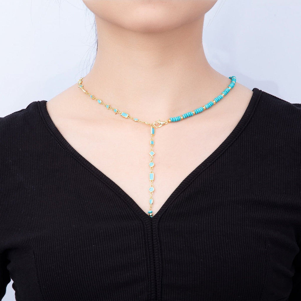Multi-Cut Turquoise Lariat Necklace, 18K Gold-Filled, 19"