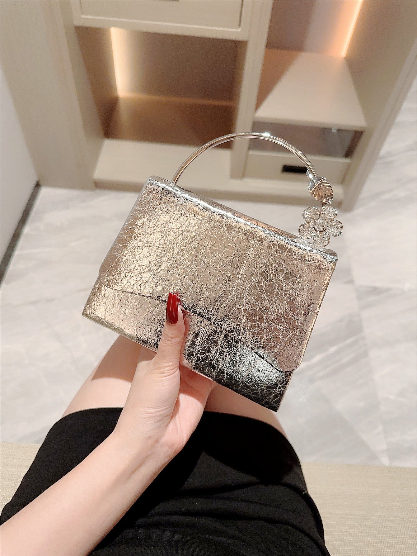 Shiny PU Leather Flap Evening Bag