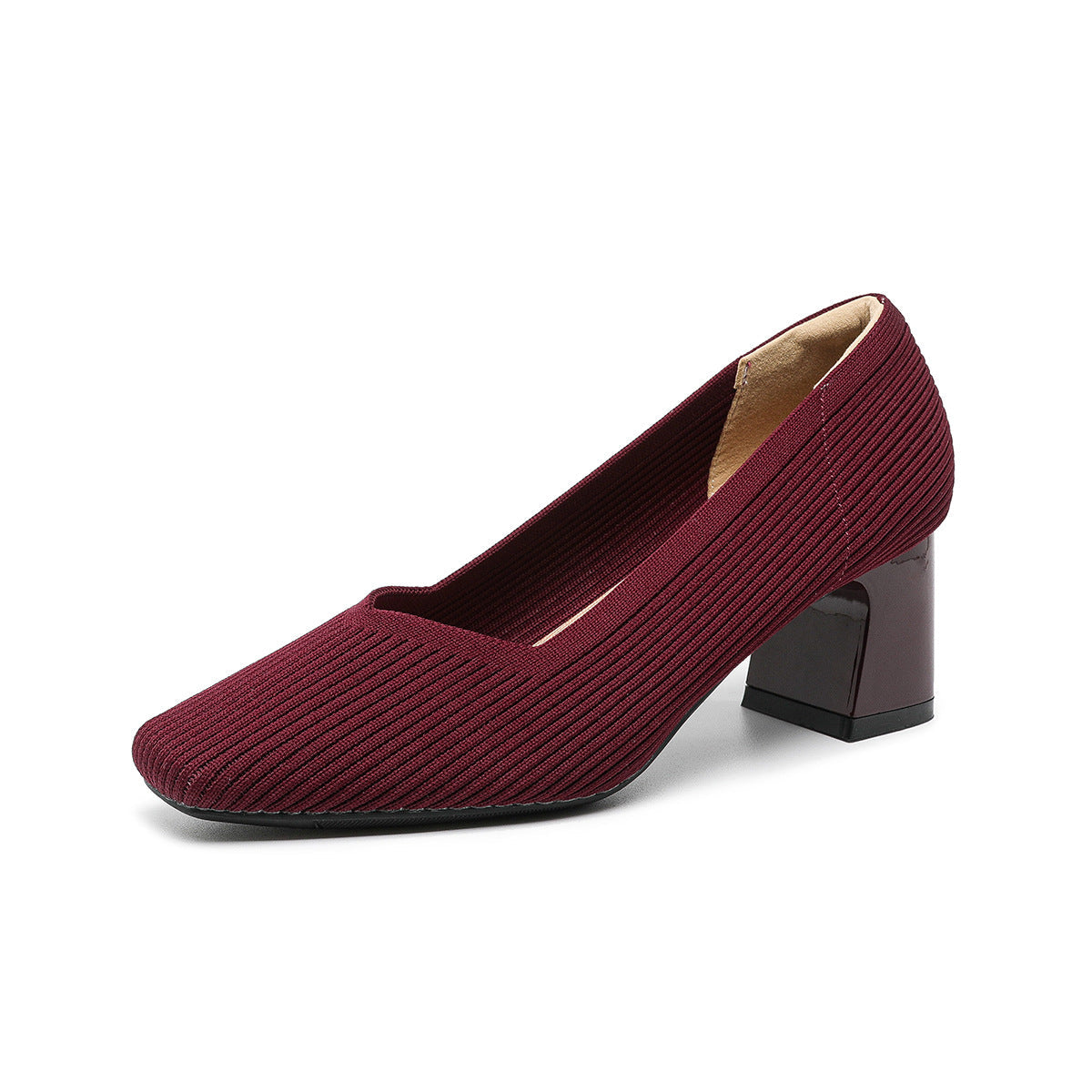 Women's Chunky Heel Square Toe Slip-On High Heels | Flyknit Upper | Multiple Colors