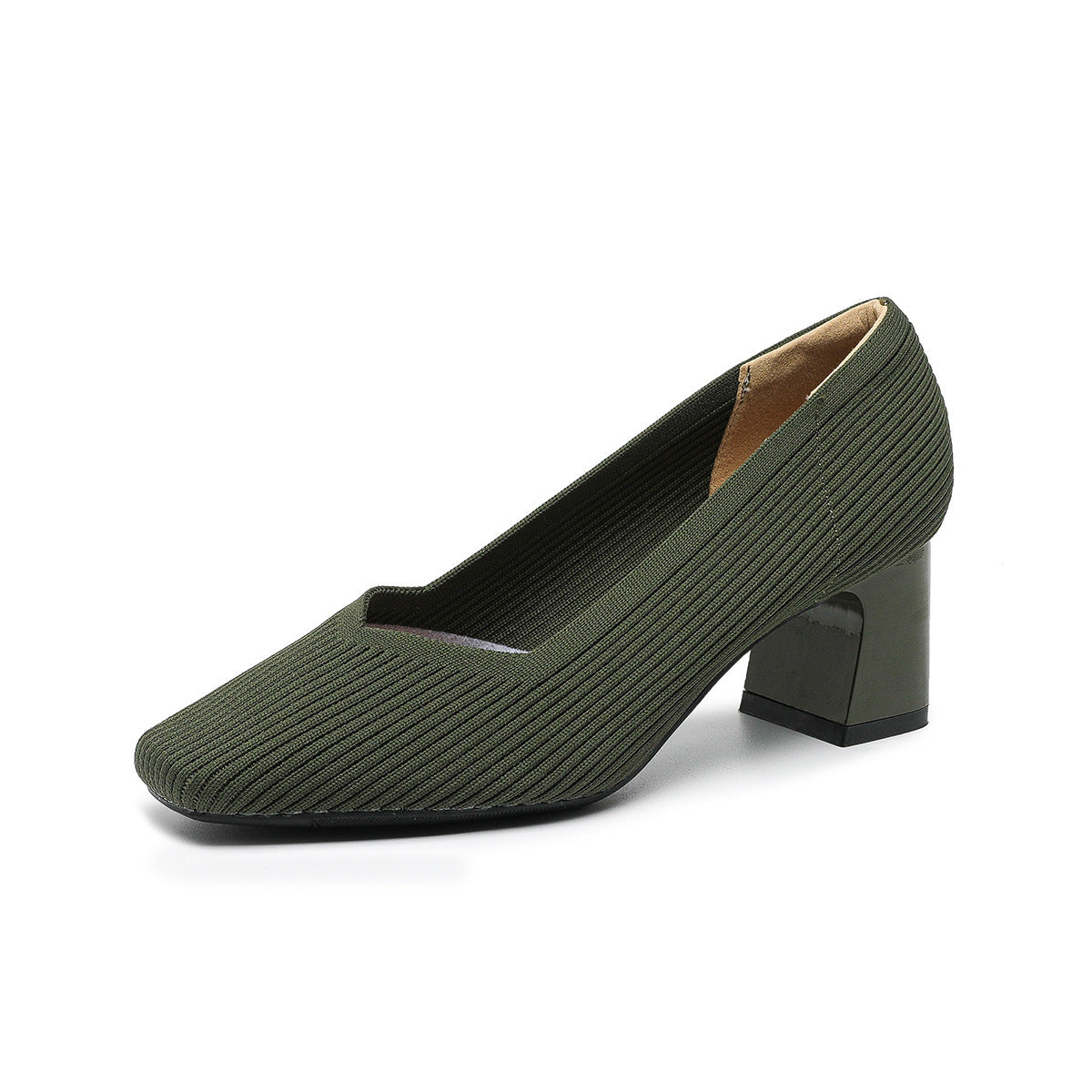 Women's Chunky Heel Square Toe Slip-On High Heels | Flyknit Upper | Multiple Colors