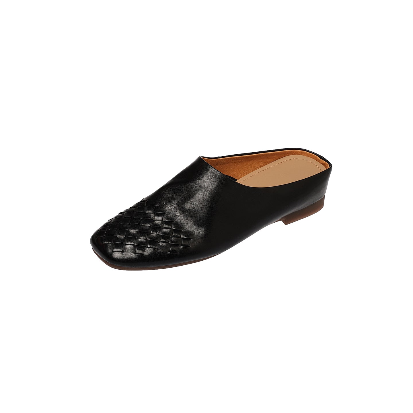 Women's Hand-Woven Full Grain Leather Mules | Square Toe Slip-On Backless Loafers