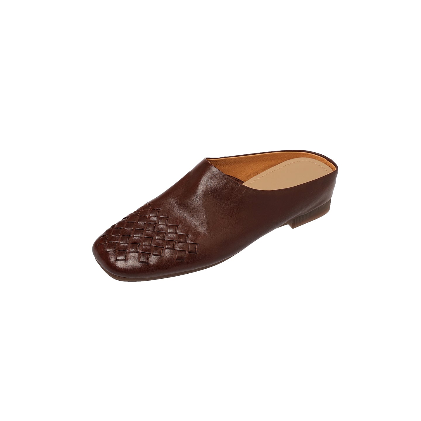 Women's Hand-Woven Full Grain Leather Mules | Square Toe Slip-On Backless Loafers
