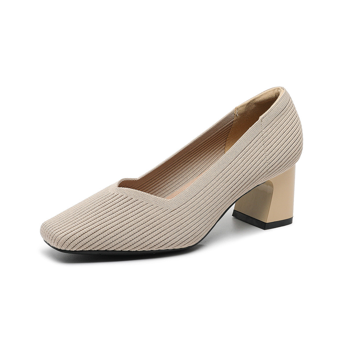 Women's Chunky Heel Square Toe Slip-On High Heels | Flyknit Upper | Multiple Colors