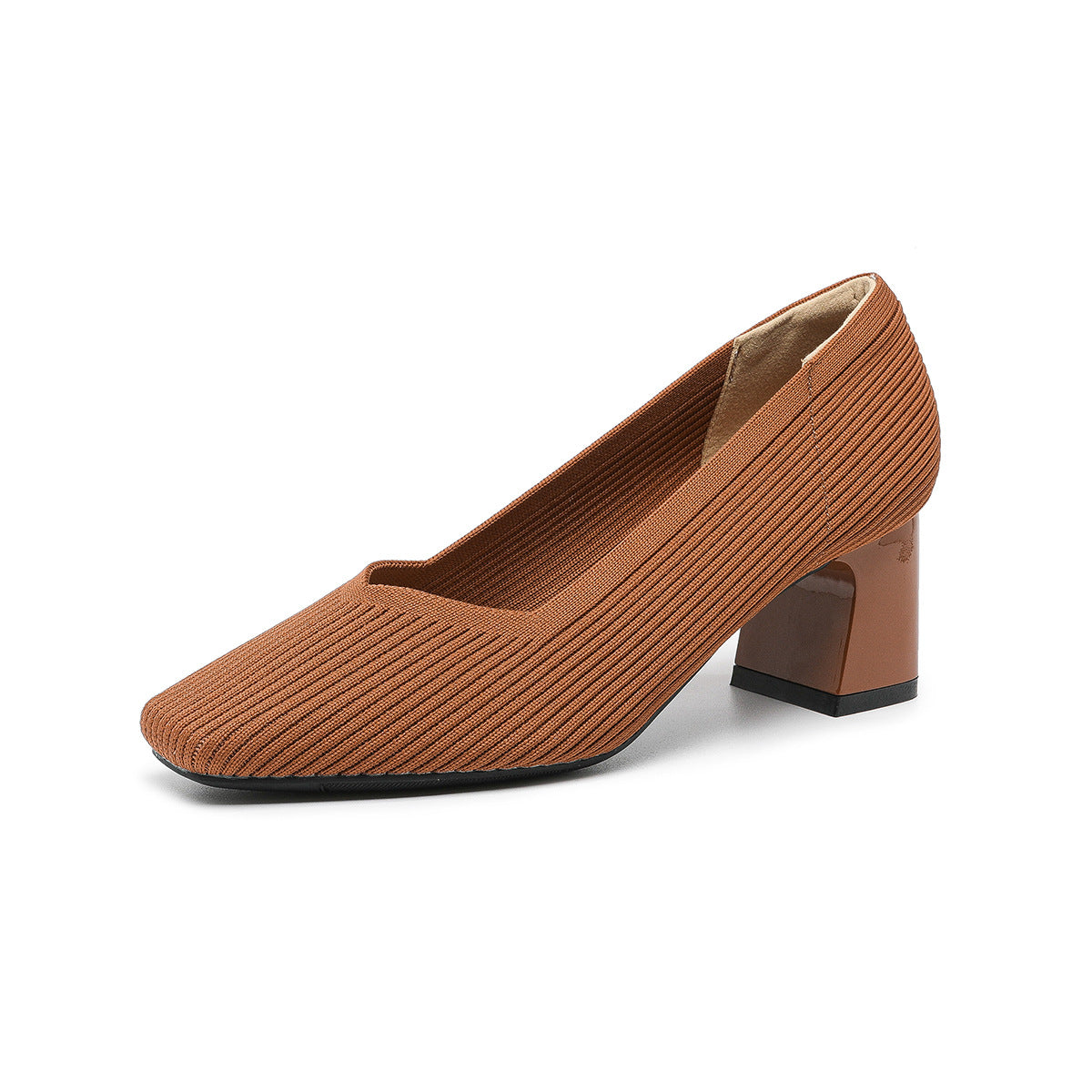 Women's Chunky Heel Square Toe Slip-On High Heels | Flyknit Upper | Multiple Colors