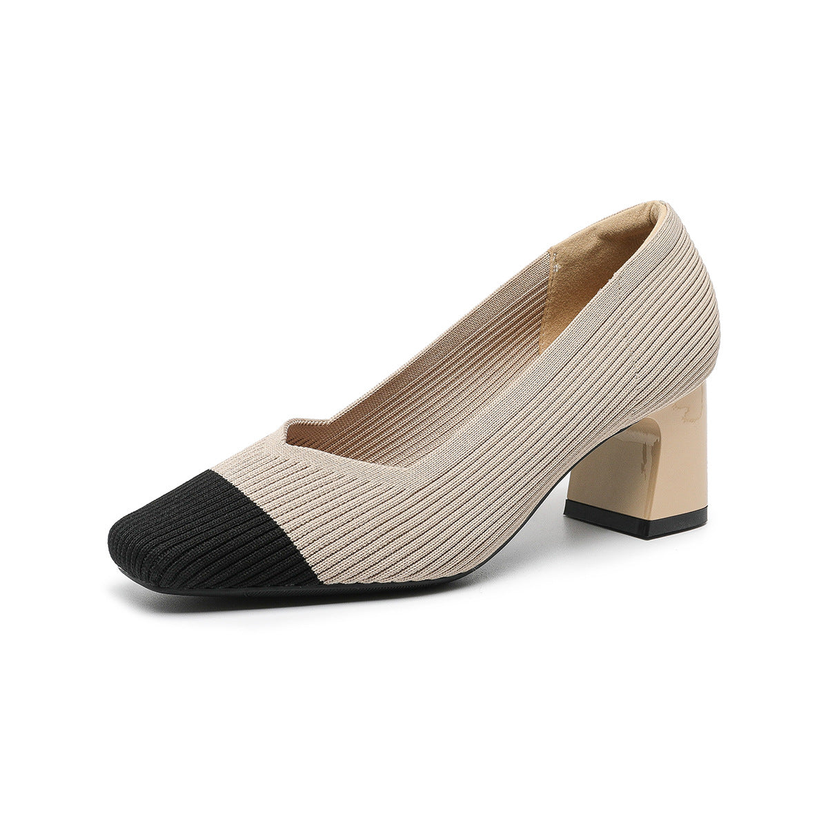 Women's Chunky Heel Square Toe Slip-On High Heels | Flyknit Upper | Multiple Colors
