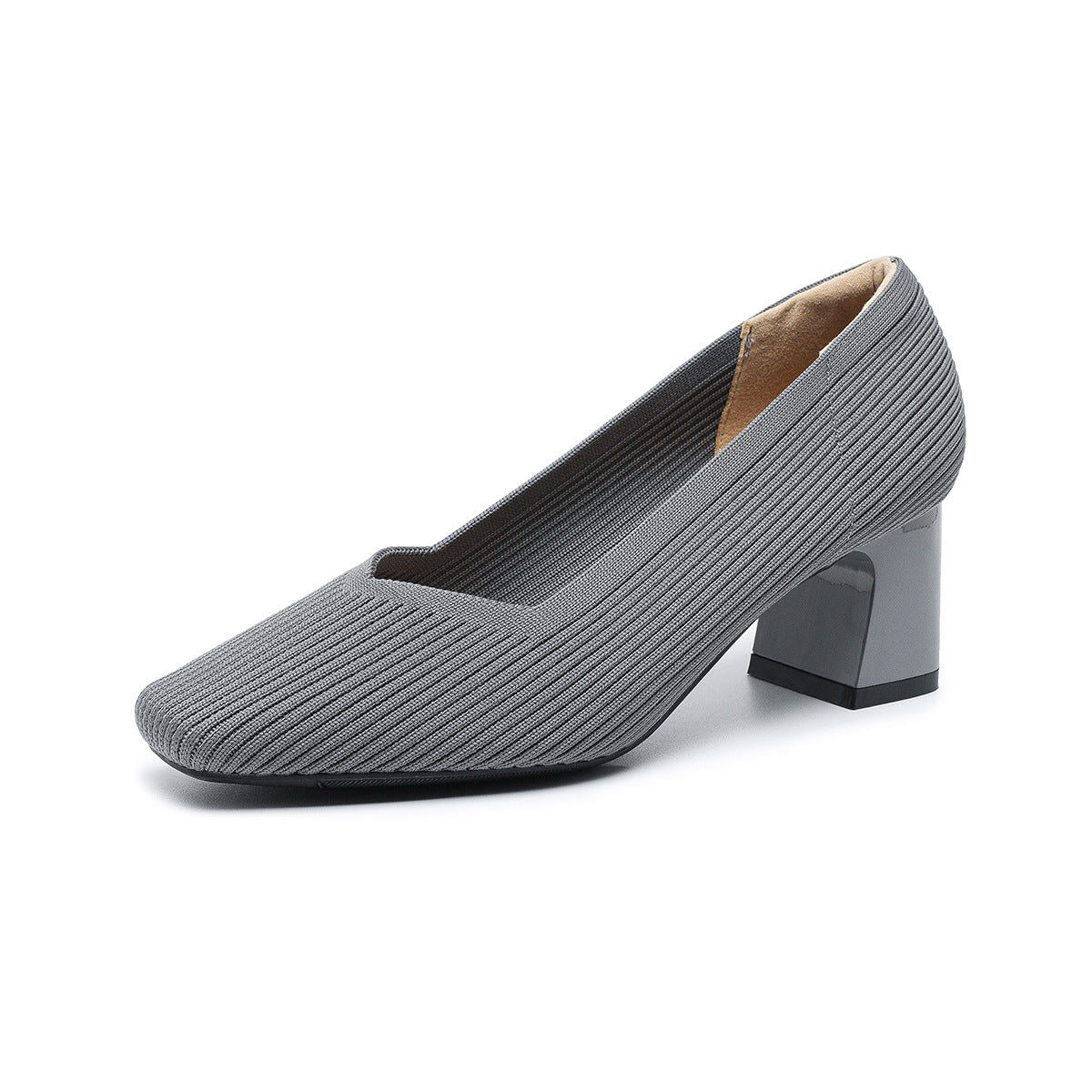 Women's Chunky Heel Square Toe Slip-On High Heels | Flyknit Upper | Multiple Colors