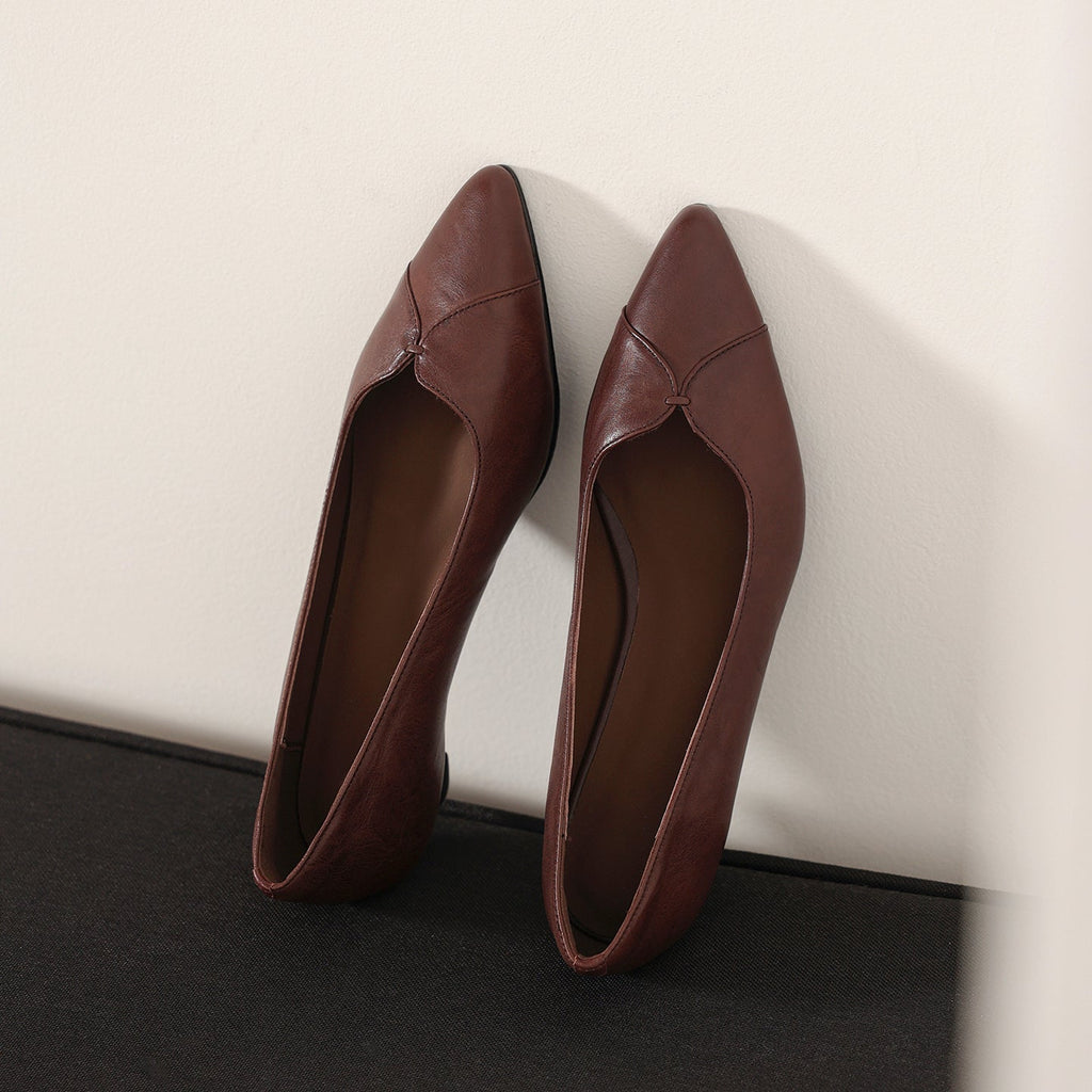 Women's Washed Cowhide Kitten Heel Pumps | Pointed Toe Leather Dress Shoes