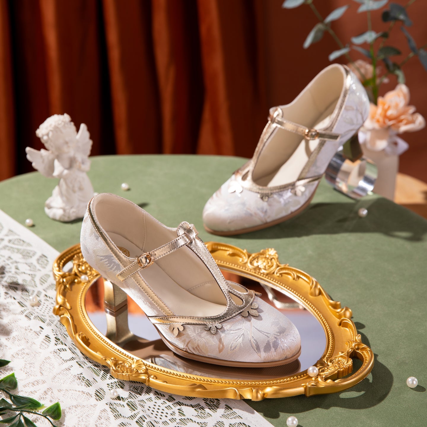Women's Velvet Platform Heels | Petal T-Strap Stiletto Party Shoes