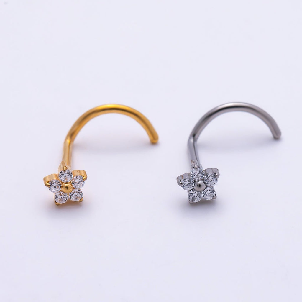 Titanium CZ Flower Nose Stud