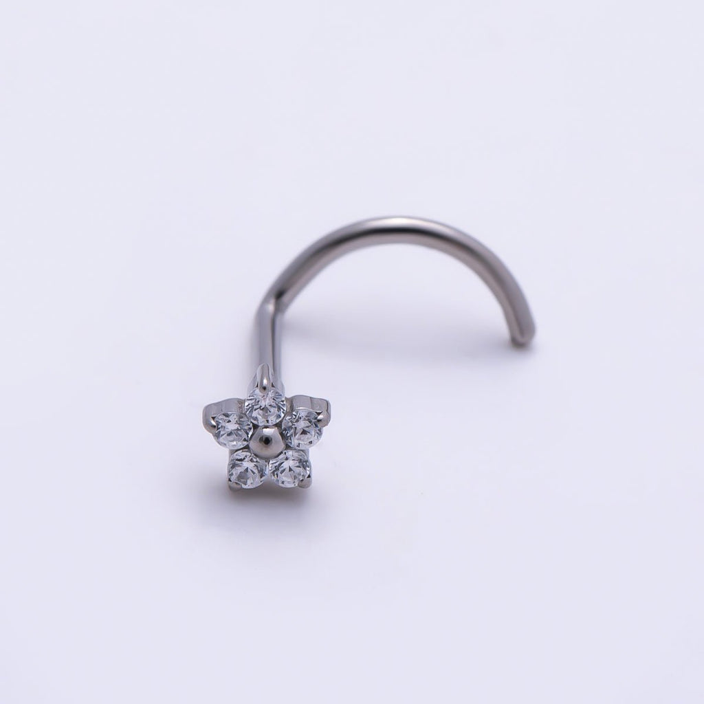 Titanium CZ Flower Nose Stud