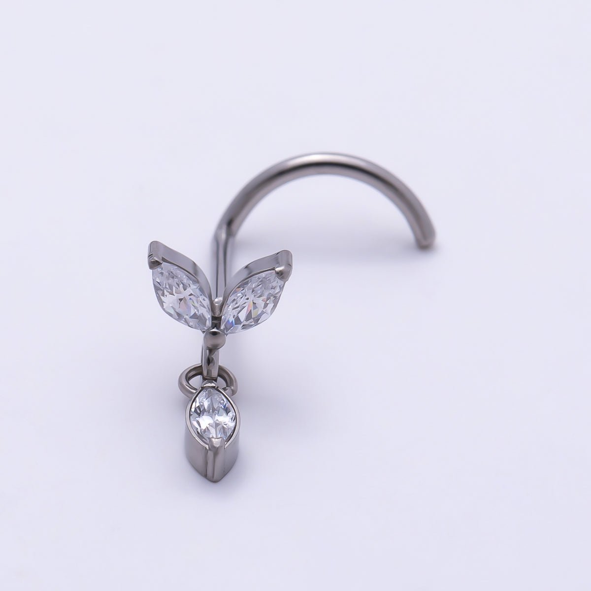 Titanium CZ Leaf Nose Stud