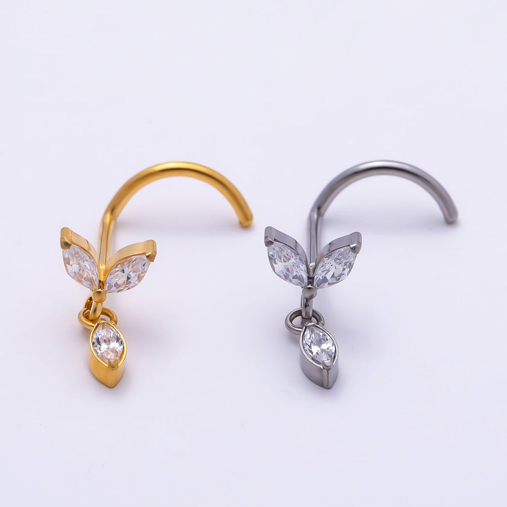 Titanium CZ Leaf Nose Stud
