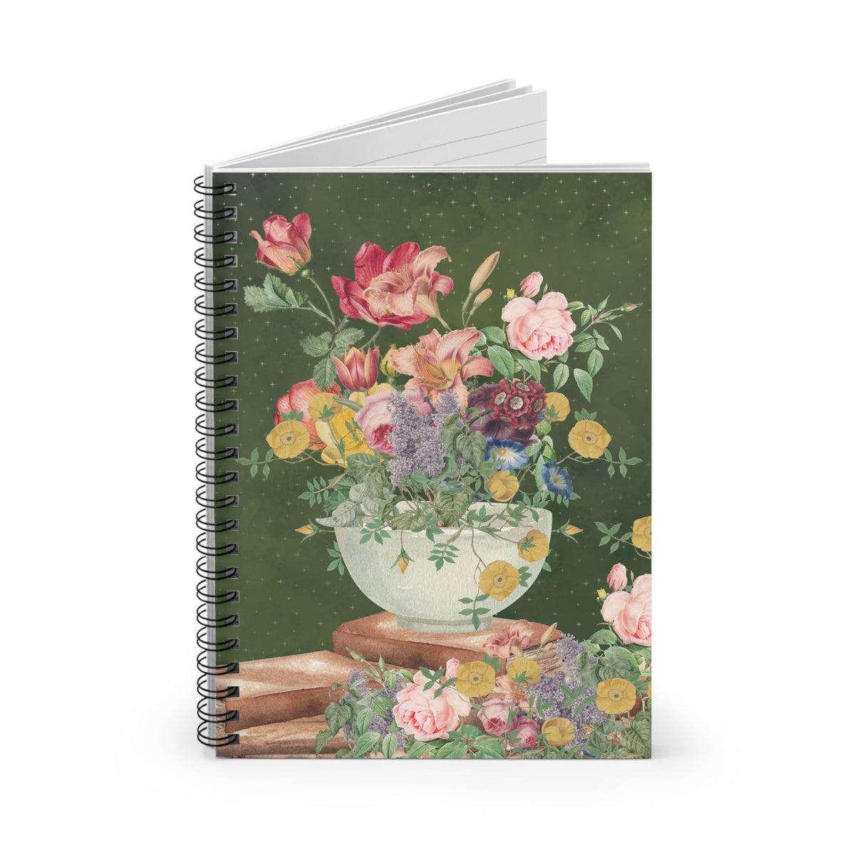 Vintage Botanical Collage Notebook with Mystical Stars