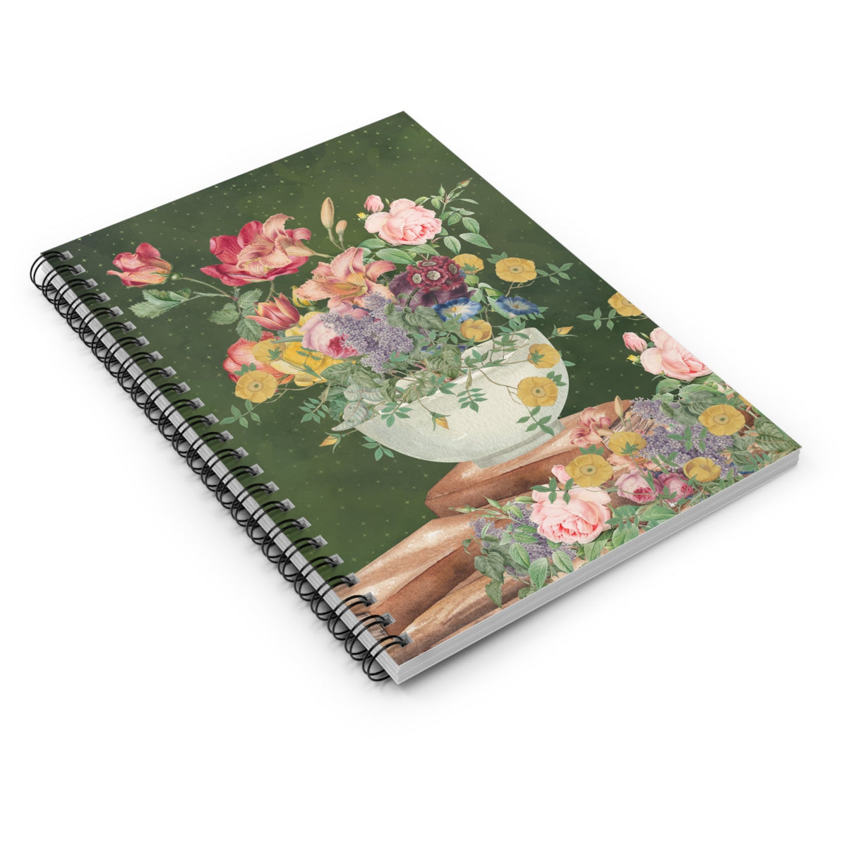 Vintage Botanical Collage Notebook with Mystical Stars