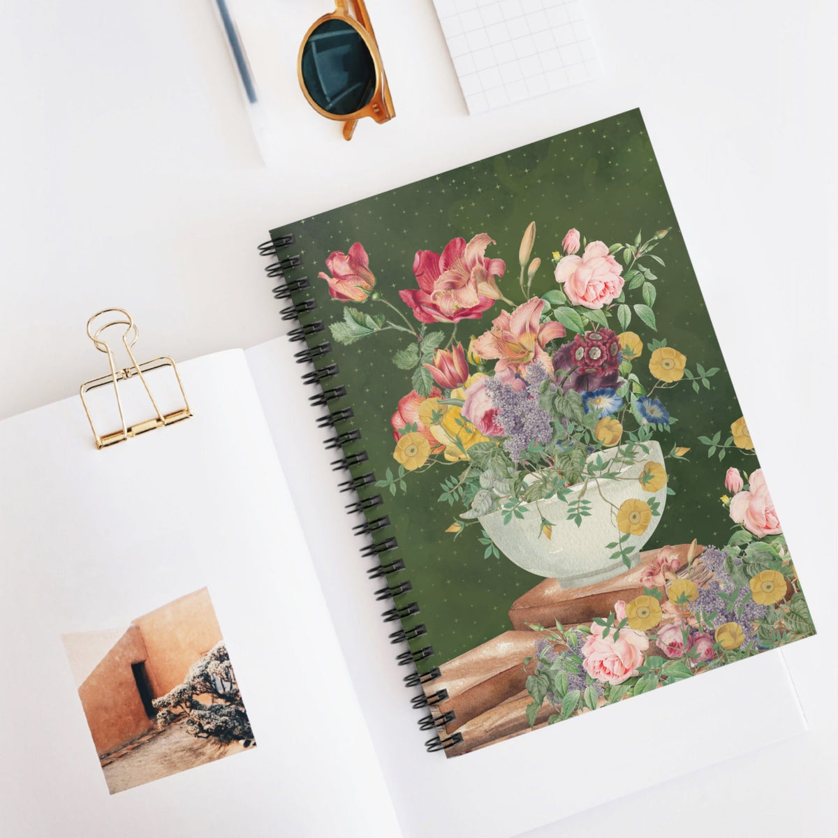 Vintage Botanical Collage Notebook with Mystical Stars